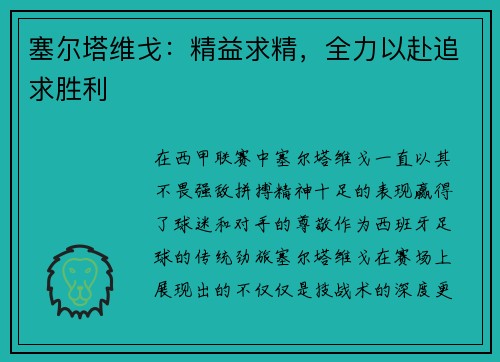 塞尔塔维戈：精益求精，全力以赴追求胜利