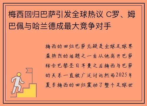 梅西回归巴萨引发全球热议 C罗、姆巴佩与哈兰德成最大竞争对手