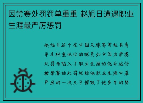 因禁赛处罚罚单重重 赵旭日遭遇职业生涯最严厉惩罚