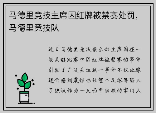 马德里竞技主席因红牌被禁赛处罚，马德里竞技队